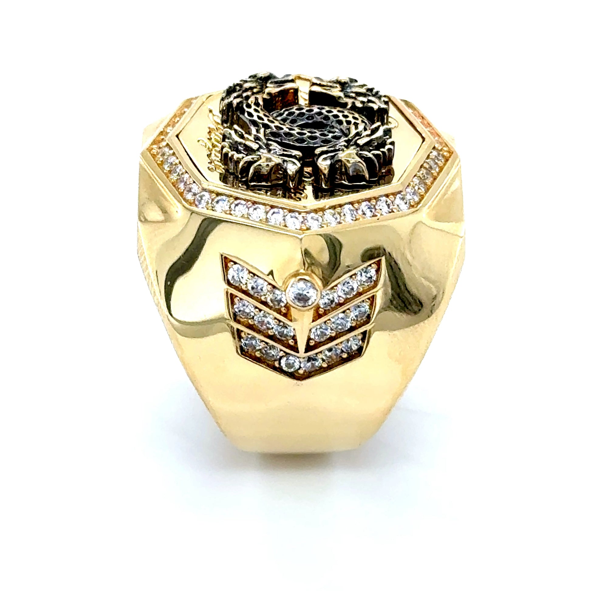 14K Solid Gold Ring Dragon Double