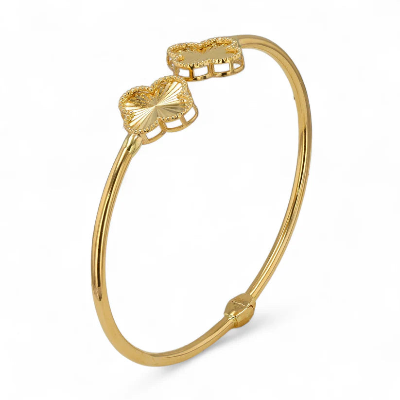 14K Gold Clover Diamond Cut bangle