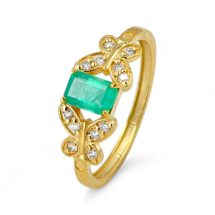 10K Gold Butterfly Emerald Ring