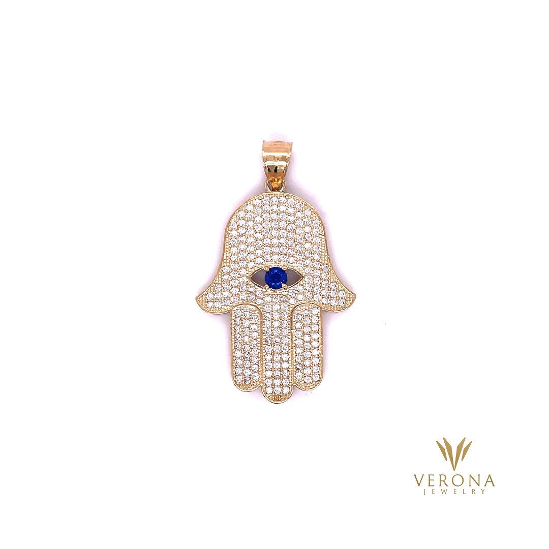 14Kt Gold Hamsa Blue Pendant