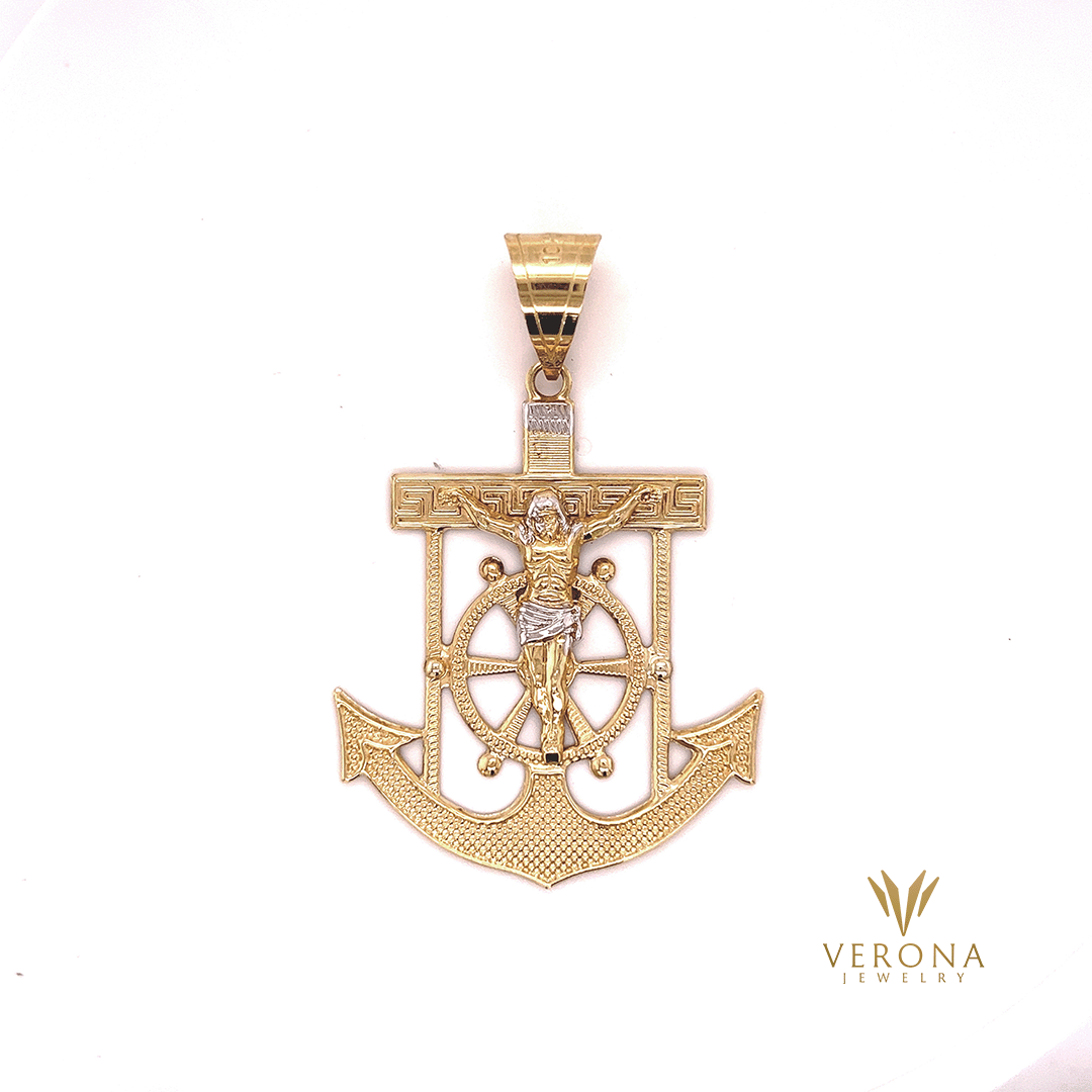 14Kt Gold Anchor Christ Pendant