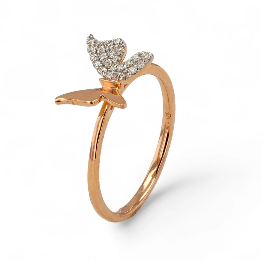 14K Rose Gold Diamonds Butterfly Ring