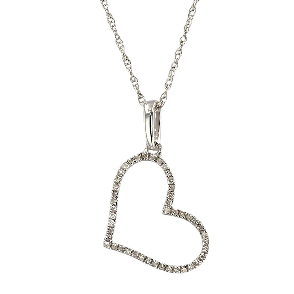 14K White Gold with Diamond Heart Pendant Set