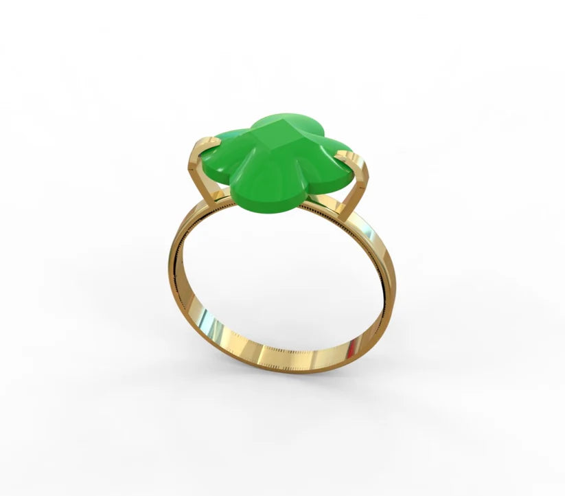 14K Gold Green Clover Ring