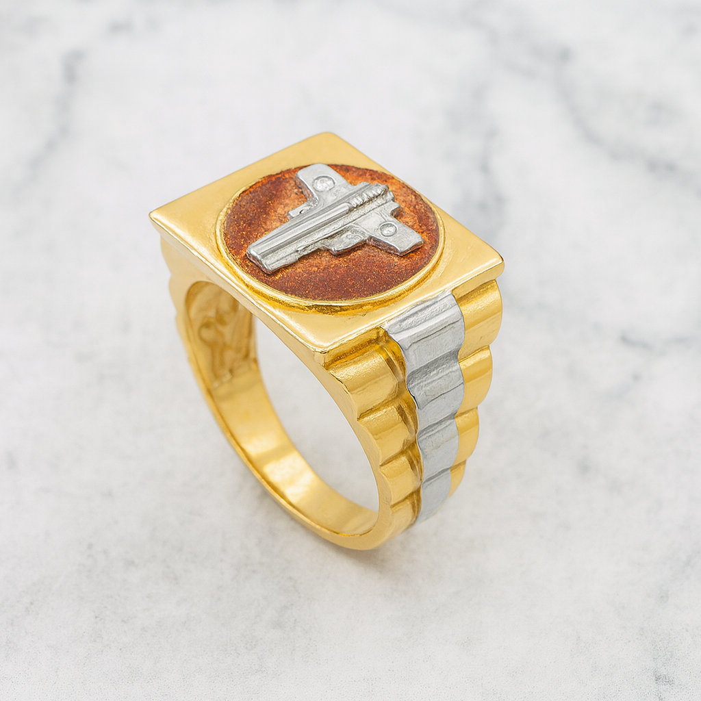 14K Solid Gold Two Pistols Ring