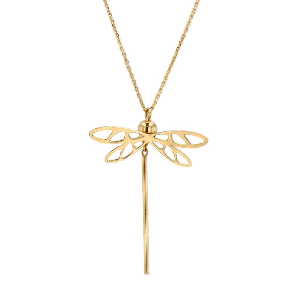 14K Yellow Gold Dragon Fly Pendant Rolo Chain-9899