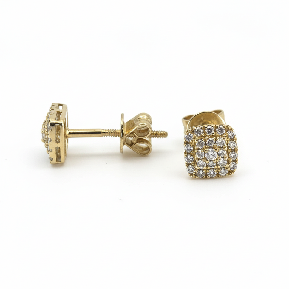14K Yellow Gold Square Diamond Stud Earrings