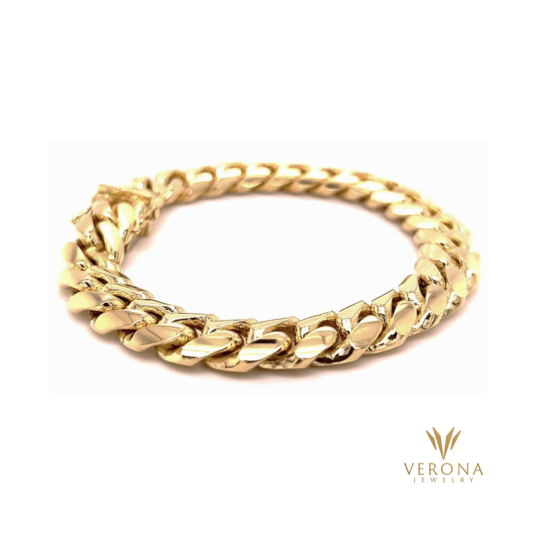 14K Gold Cuban Solid 9mm x 8inch Bracelet