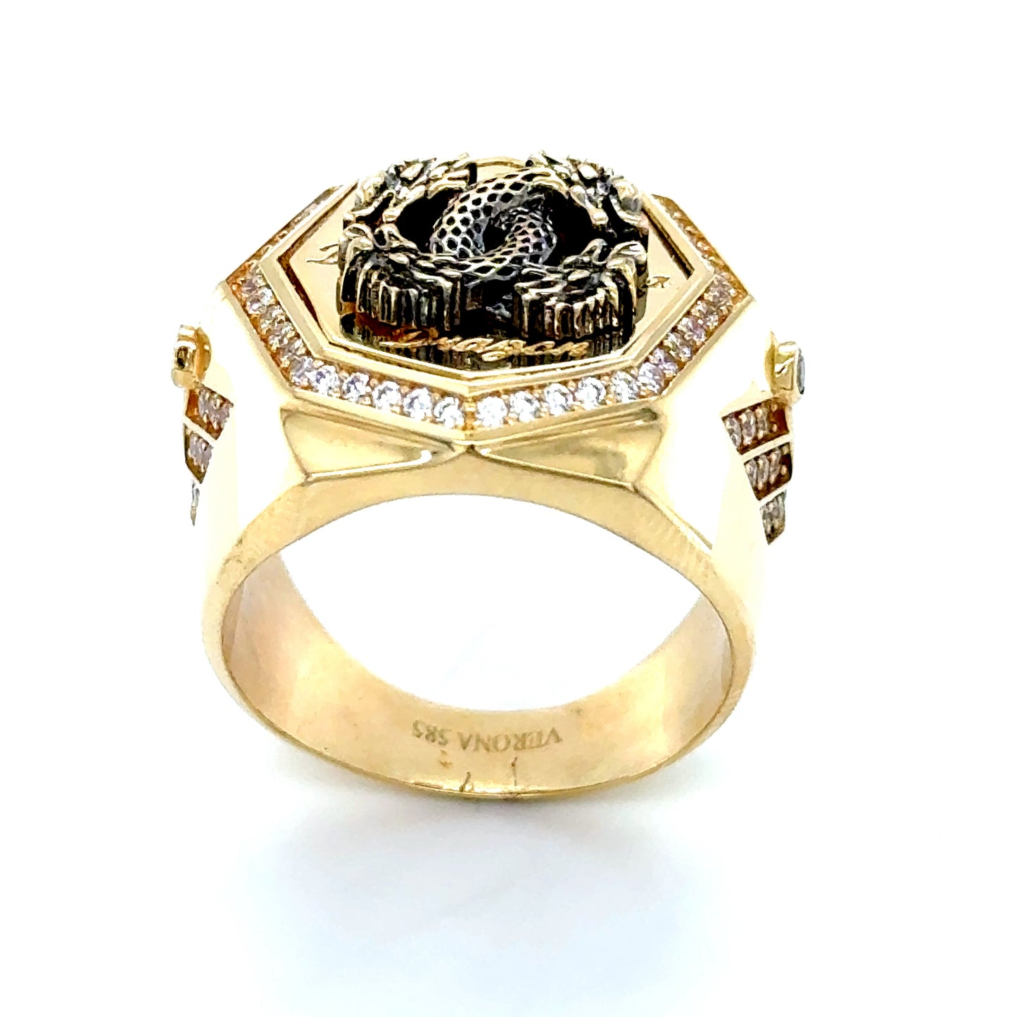 14K Solid Gold Ring Dragon Double