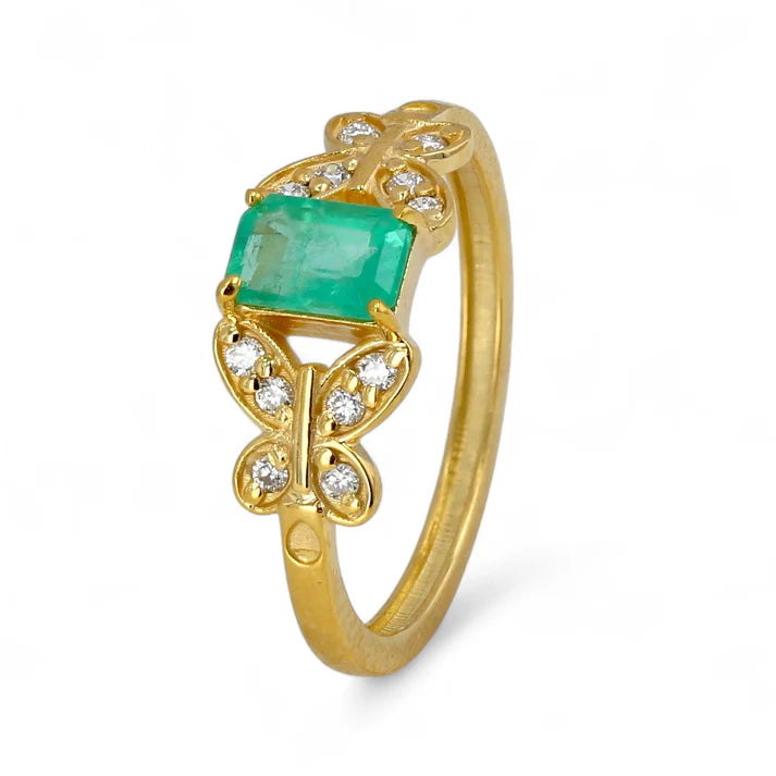 10K Gold Butterfly Emerald Ring