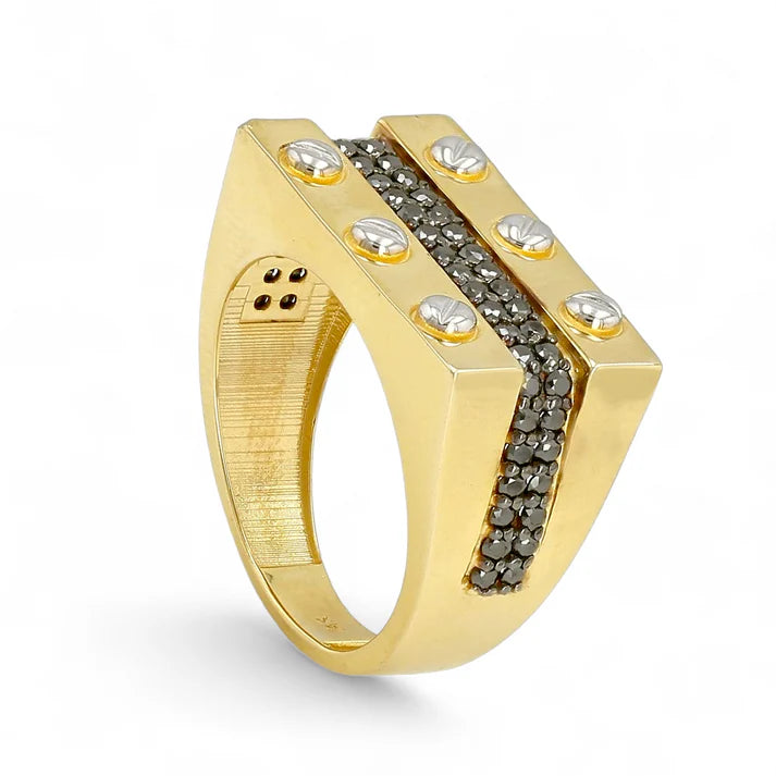 14K Gold Black Diamonds Wedding Ring Band