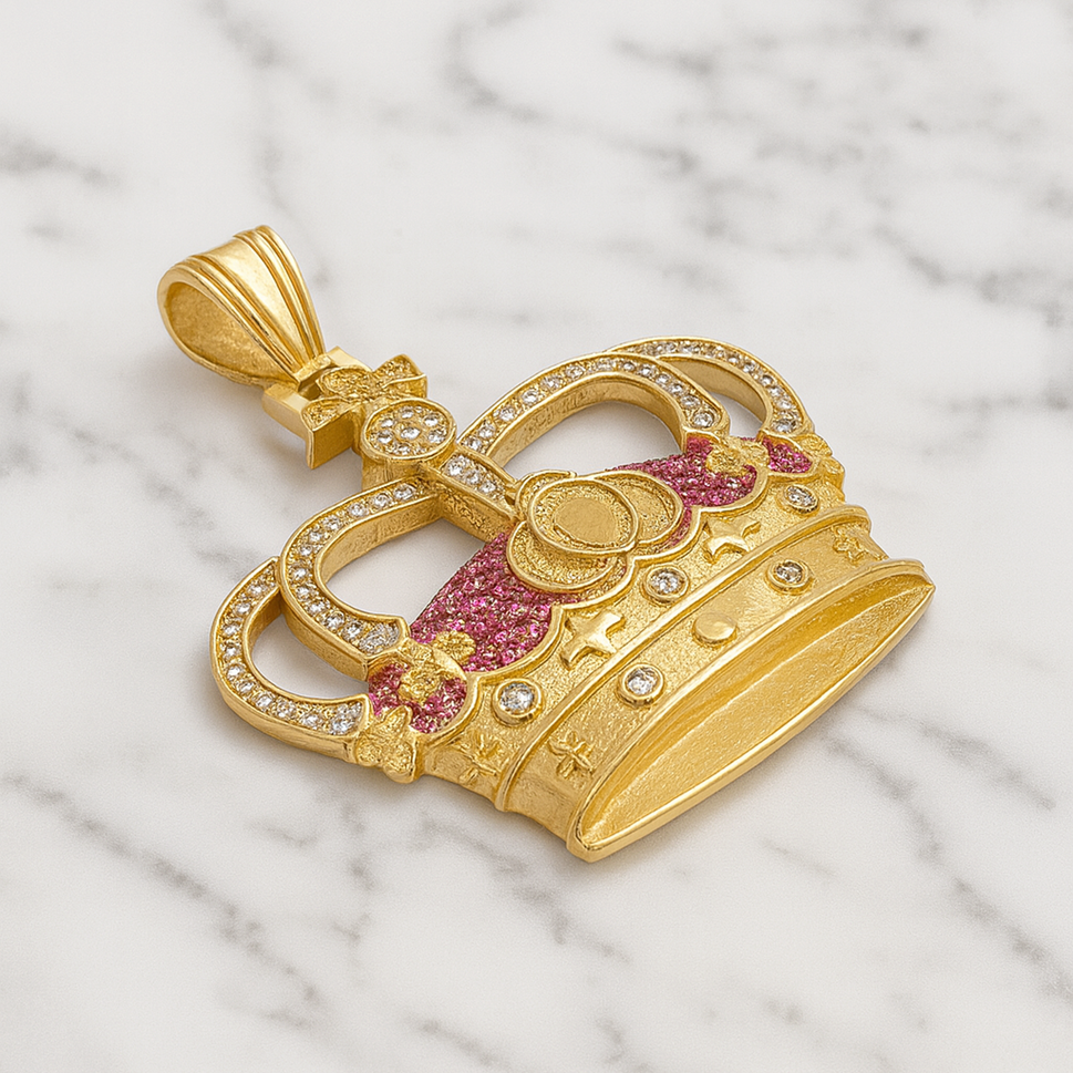 14K Yellow Gold Pendant with rubies and diamond