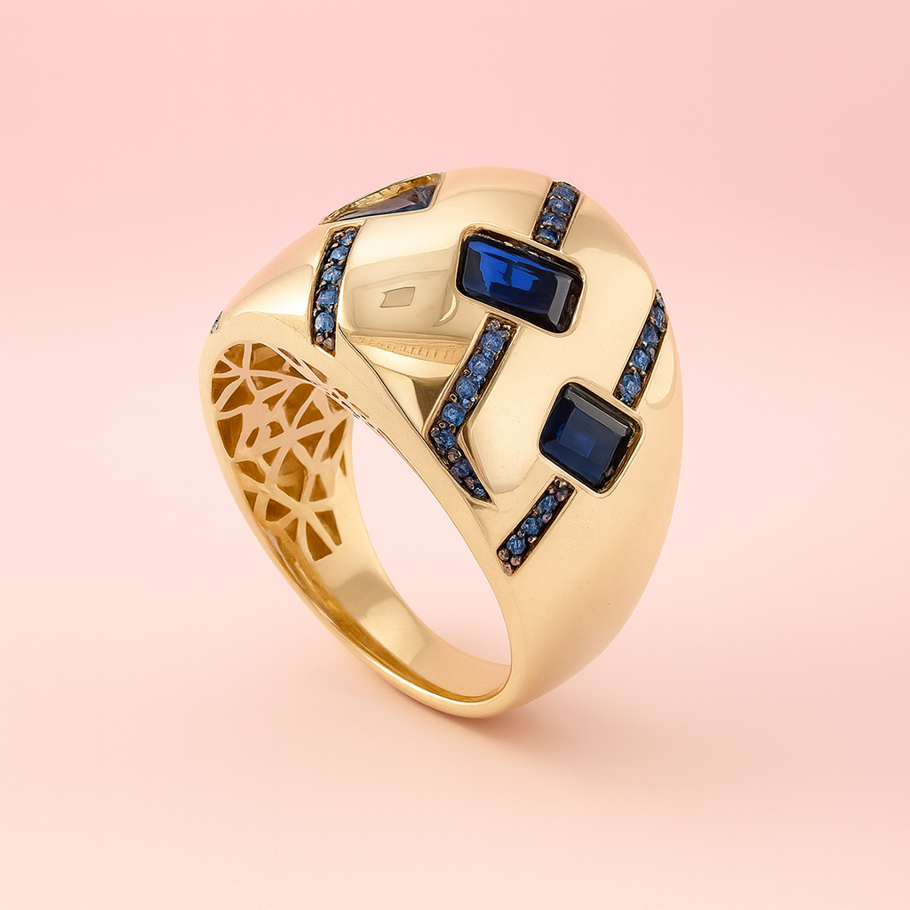 14K Yellow Gold Blue S Ring