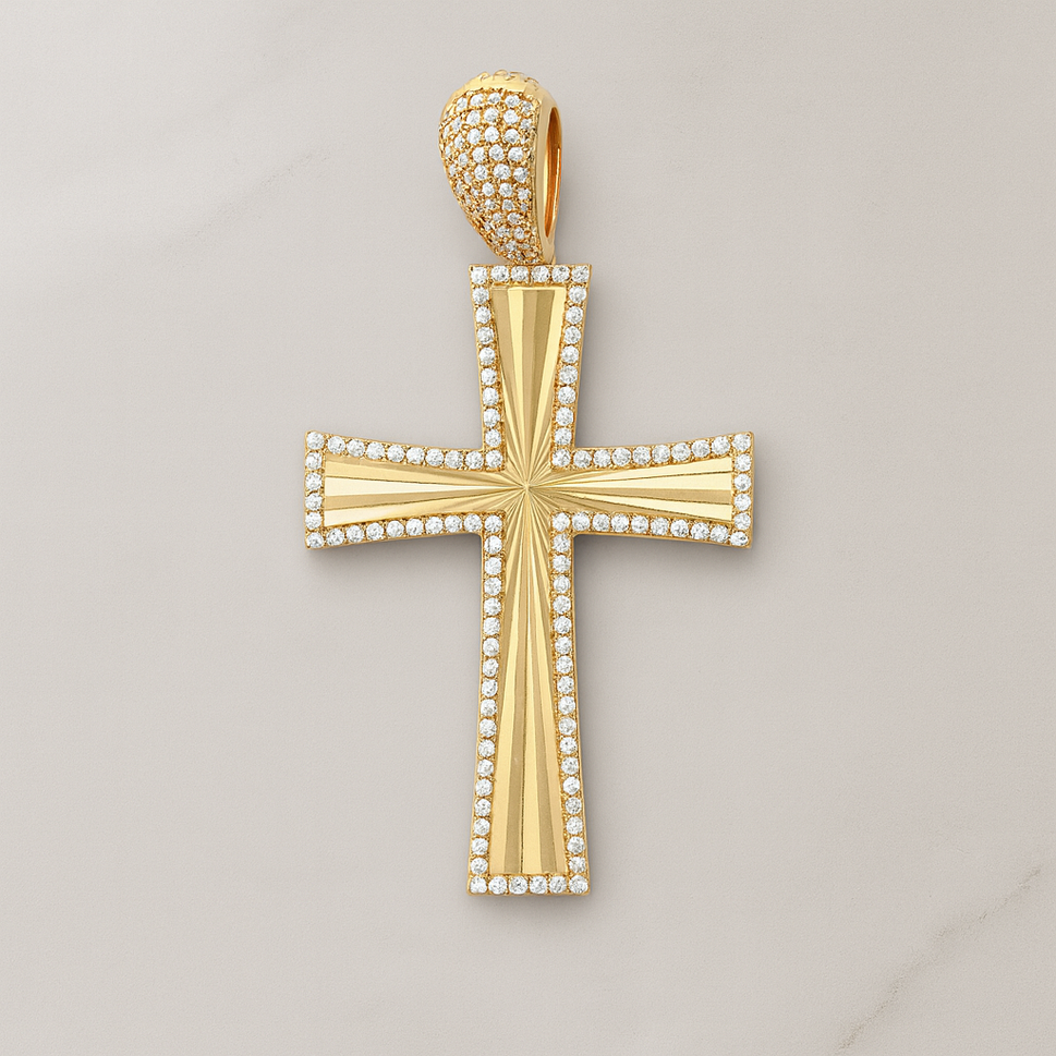 14K Gold Cross Ara Edge  Pendant