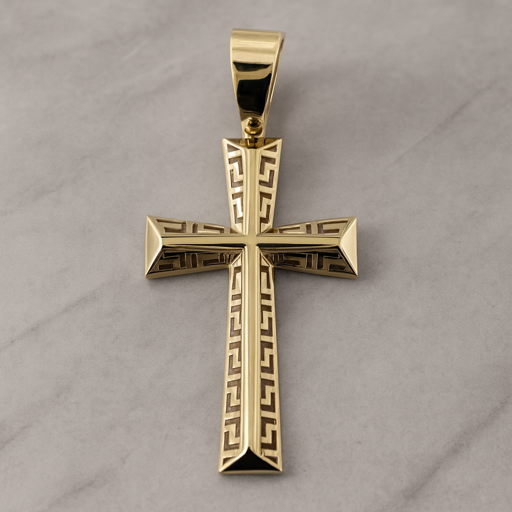 14K Gold Cross Greek Pendant
