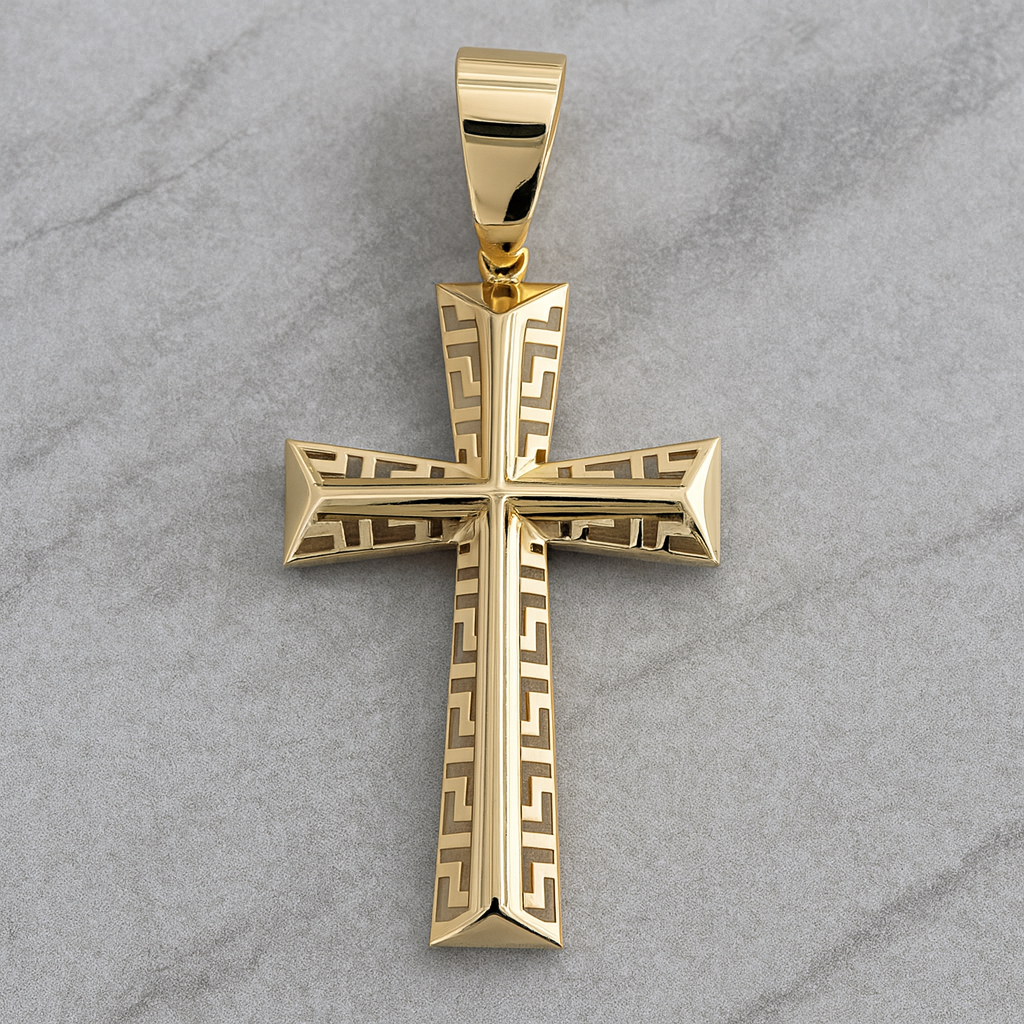 14K Gold Cross Greek Pendant