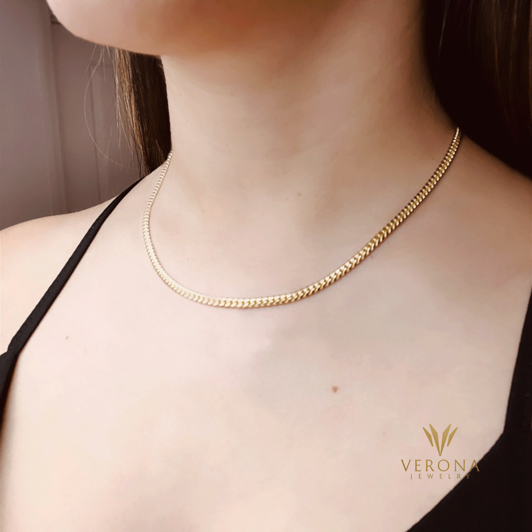 14Kt Gold Solid Cuban 3mm x 16inch Choker