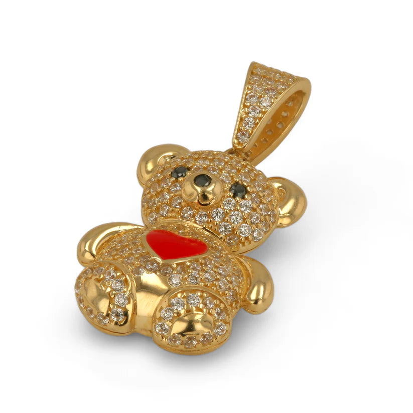 14K Gold Teddy Bear Red Pendant