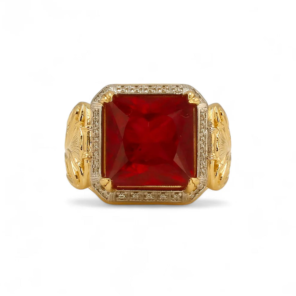 14K Gold Solid Floral Ruby Ring