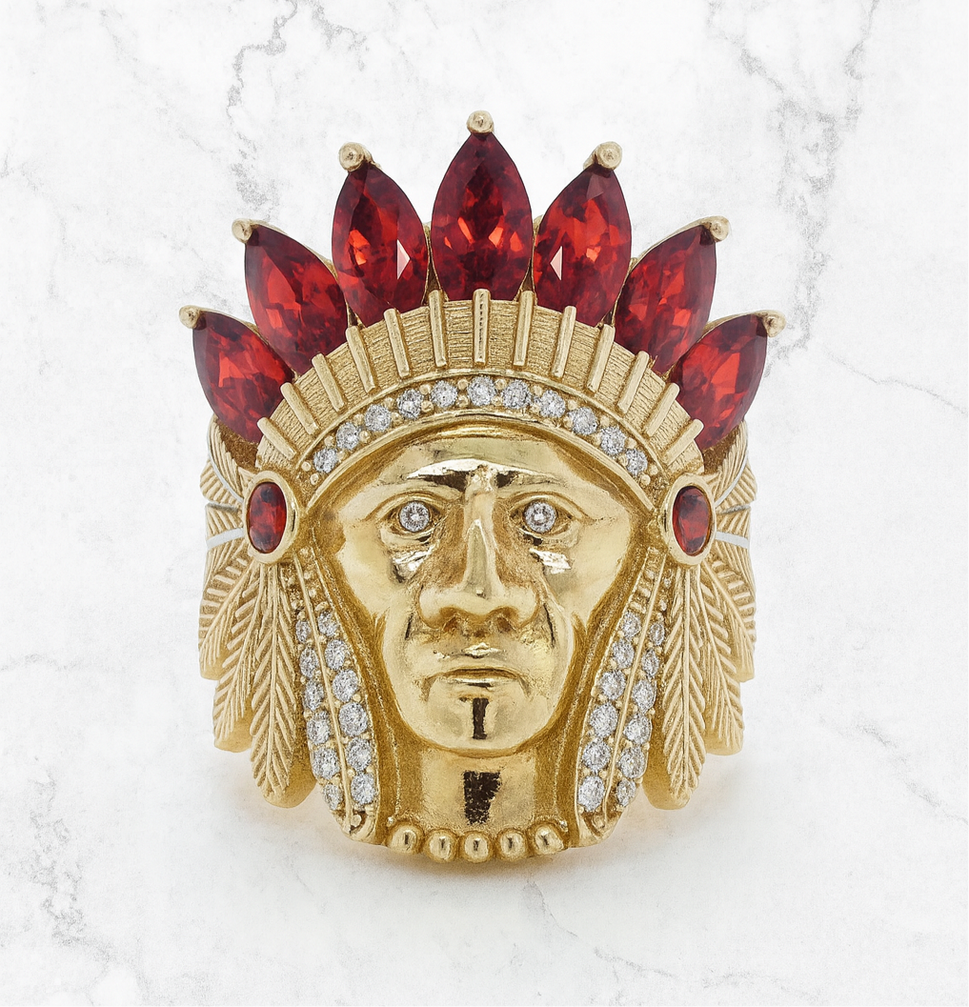 14Kt Gold Ring Red Indian