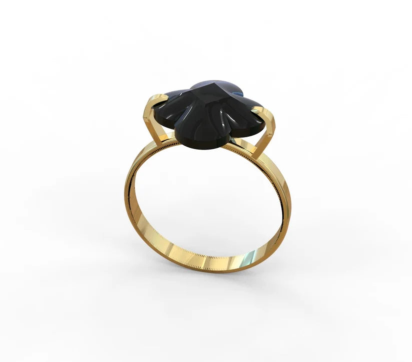 14K Gold Black Clover Ring