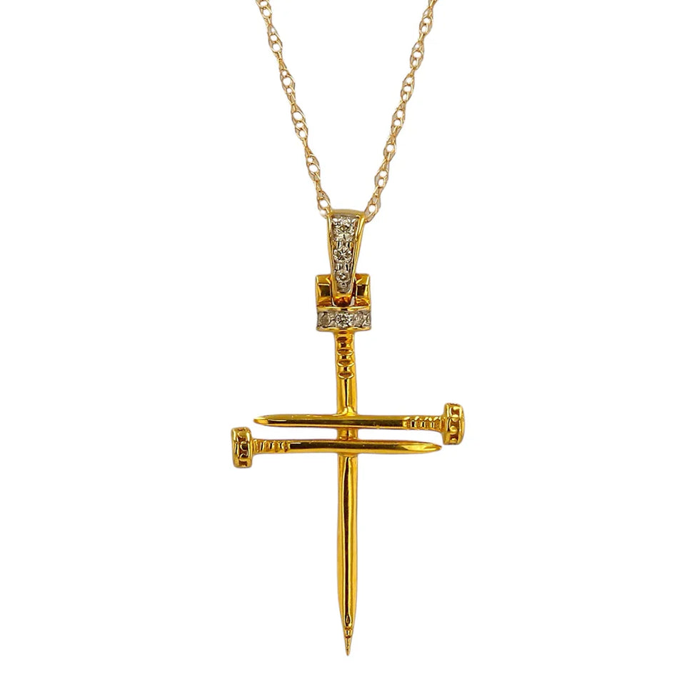 14K Gold Diamonds Cross Pendant Set