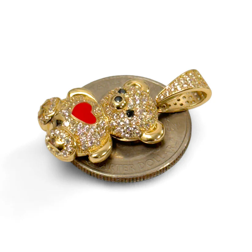 14K Gold Teddy Bear Red Pendant