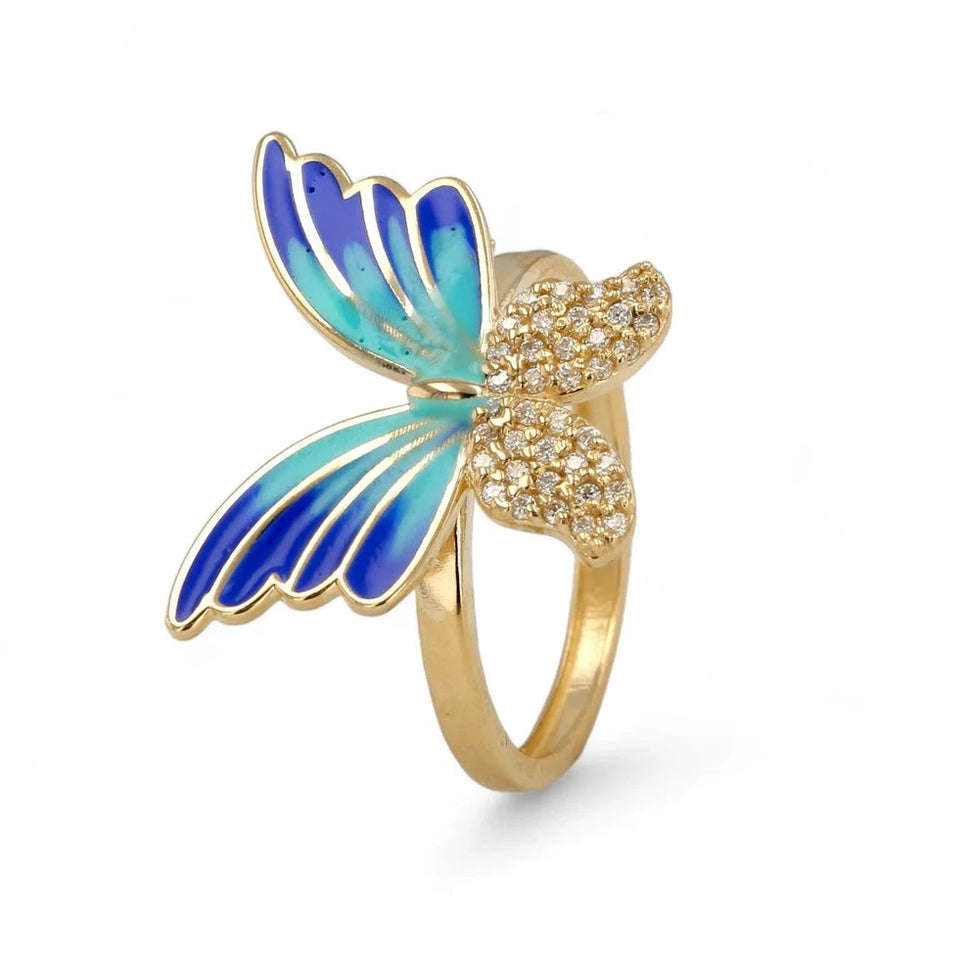 14K Gold Blue Monarca Diamonds Butterfly Ring