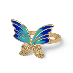 
                  
                    14K Gold Blue Monarca Diamonds Butterfly Ring
                  
                