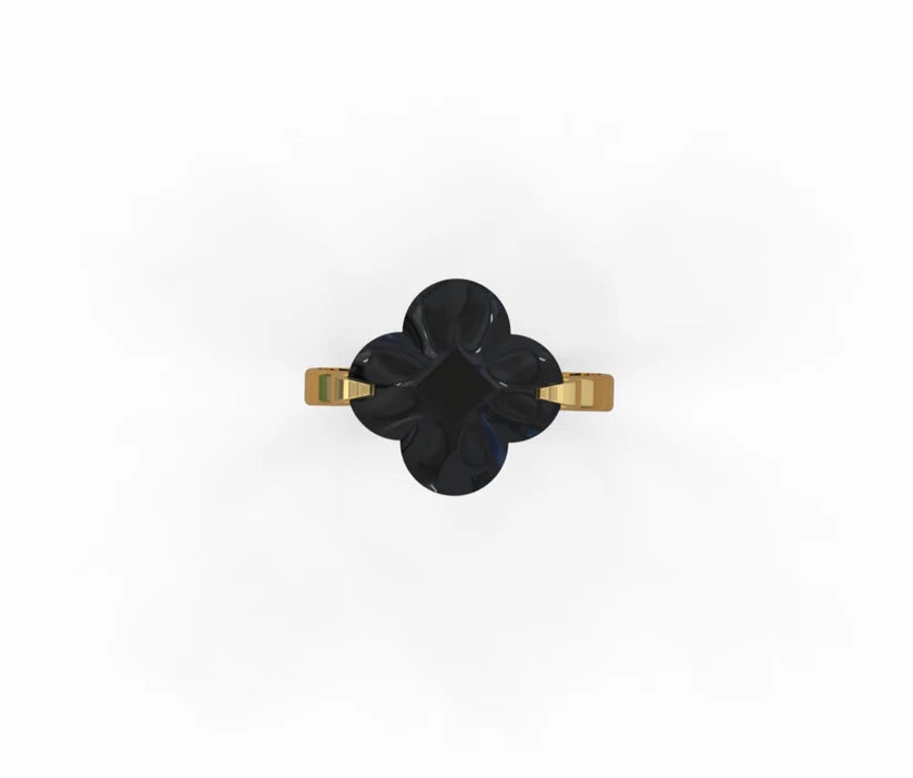 14K Gold Black Clover Ring