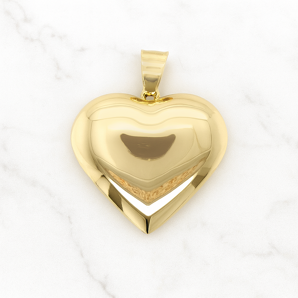 14K Gold Puff Heart 2 Pendant