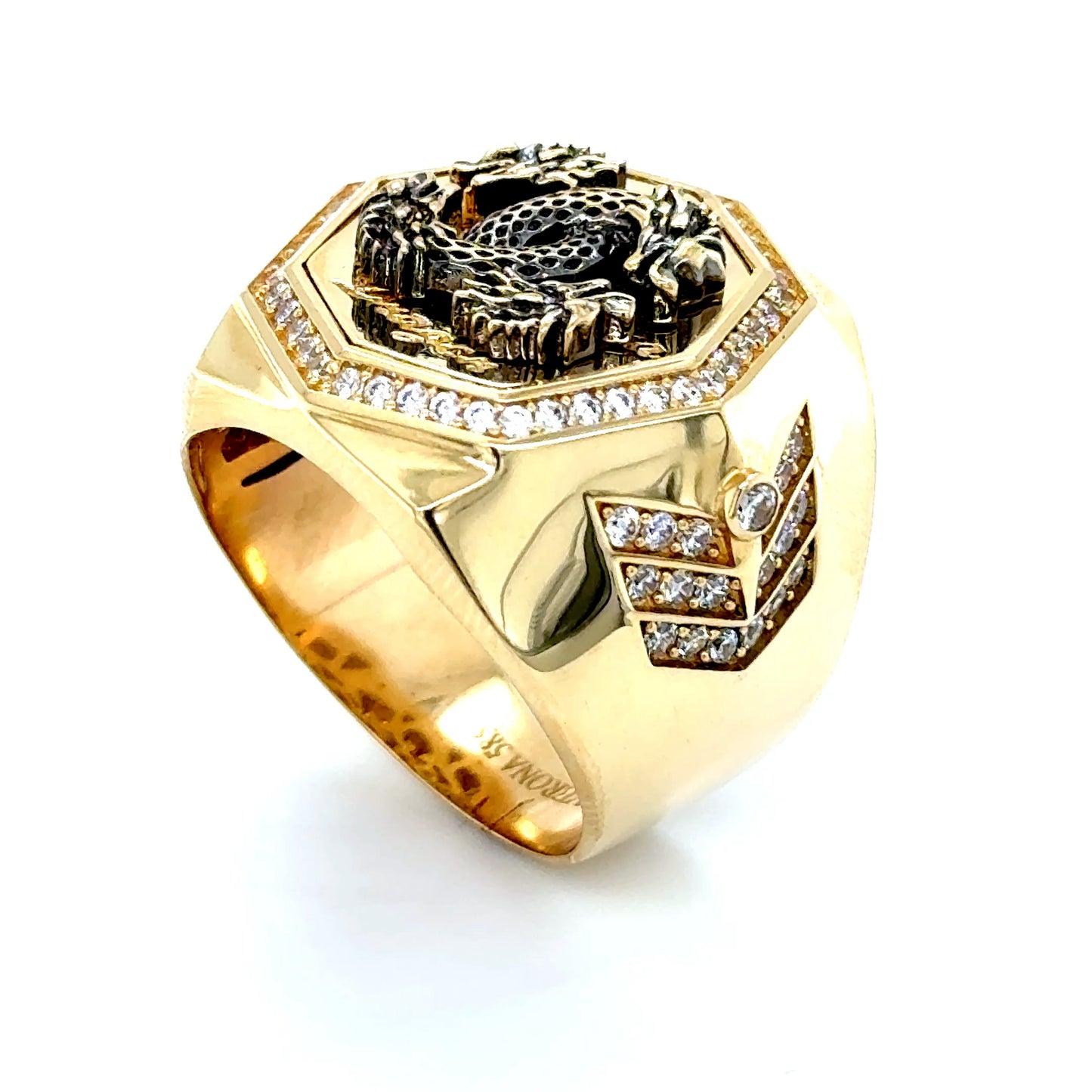 14K Solid Gold Ring Dragon Double