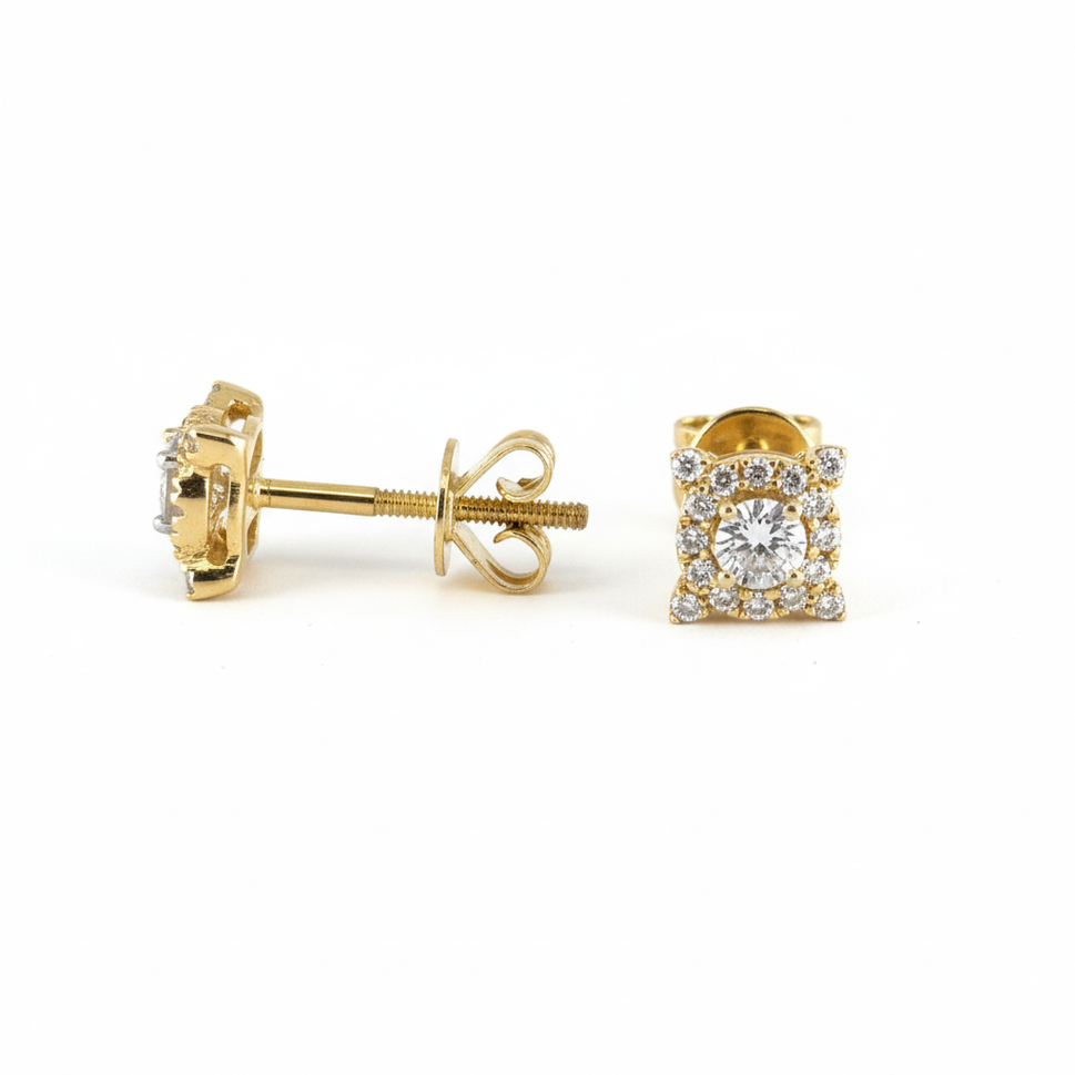 14K Yellow Gold Geometric Diamond Stud Earrings