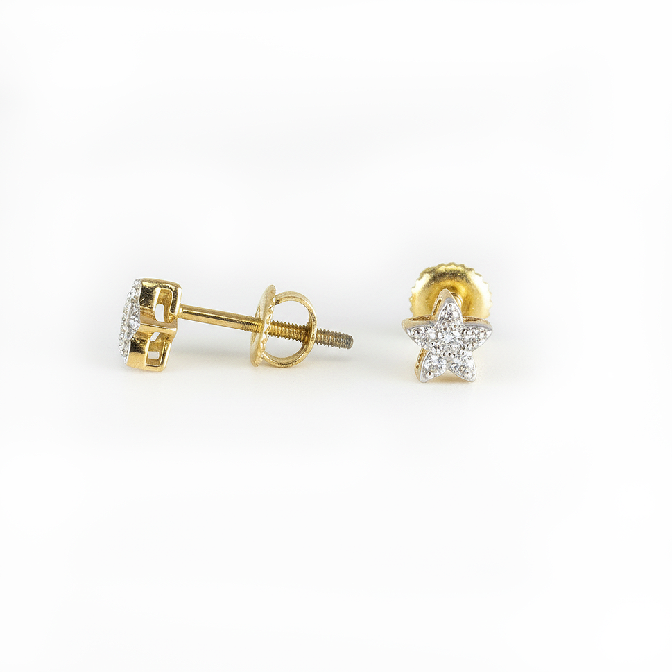 14K Yellow Gold Star Diamond Stud Earrings
