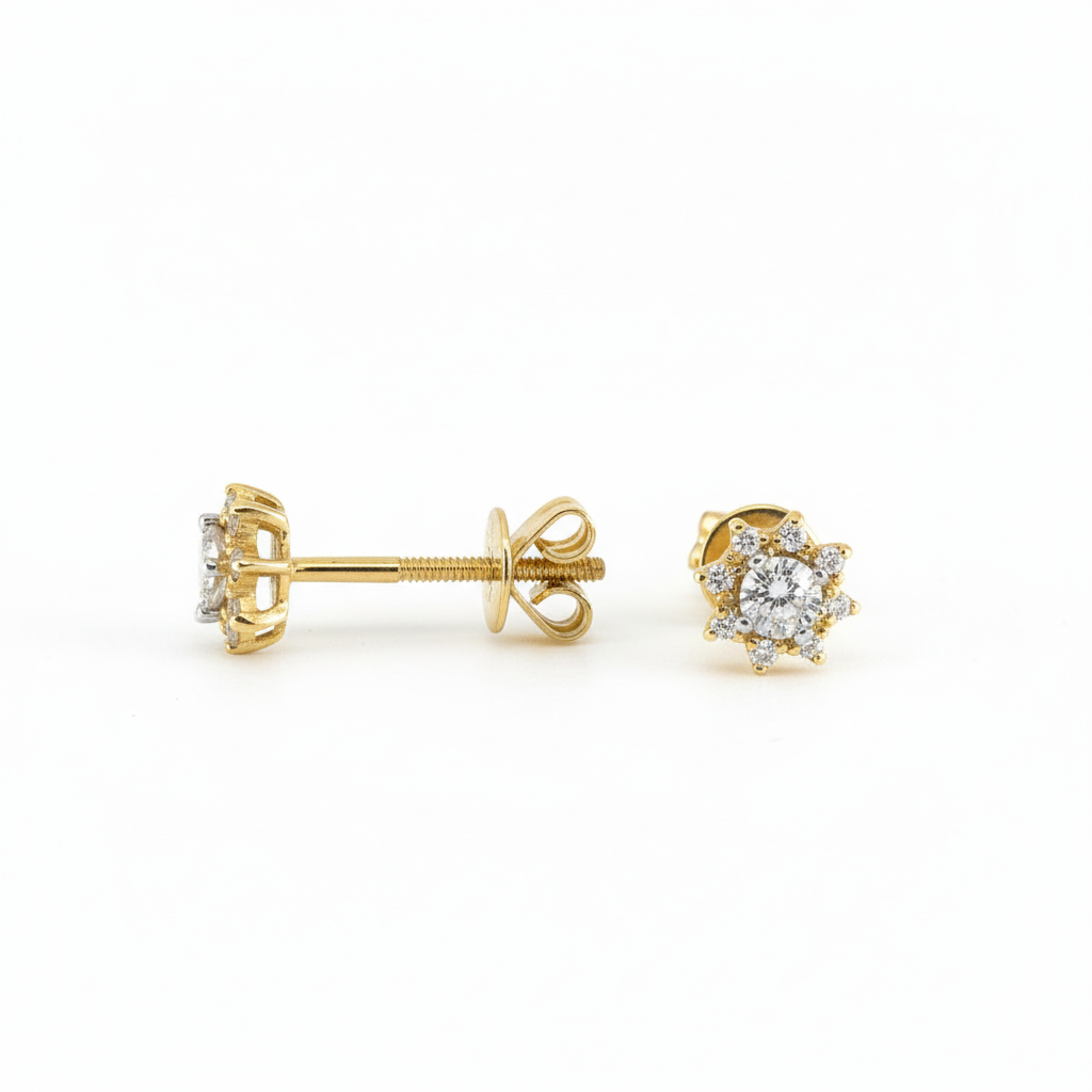 14K Yellow Gold Geometrics Diamond Stud Earrings