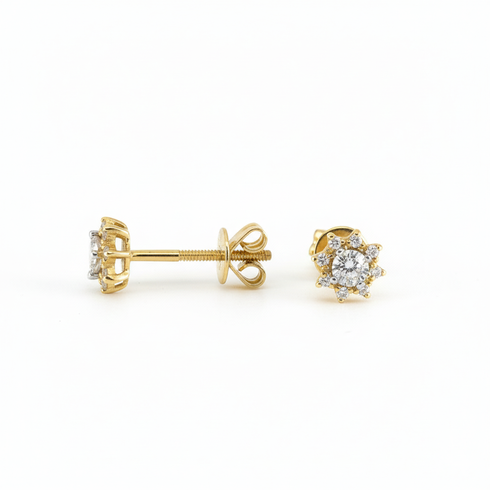 14K Yellow Gold Geometrics Diamond Stud Earrings