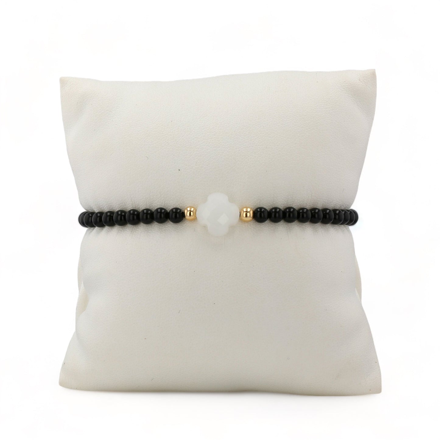 14K Yellow gold Onyx White agate clover braceleT