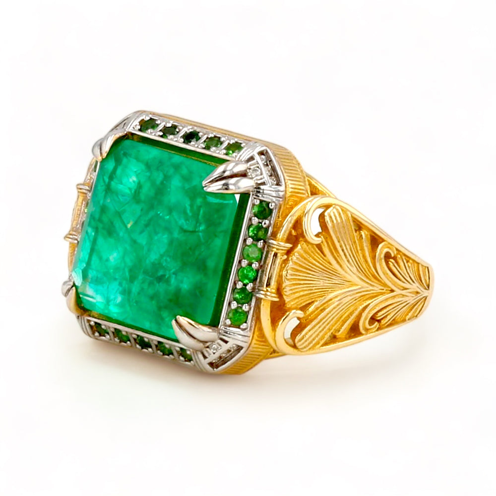 
                  
                    14K Yellow Gold Solid Floral 13*13 Emerald Ring (Special Order)
                  
                