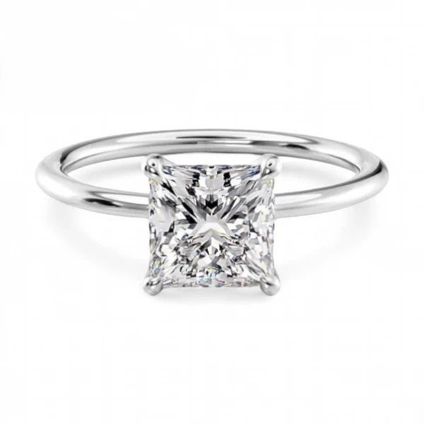 14k White Gold Solitaire Princess Diamond Ring