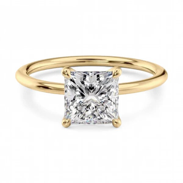 14k Yellow Gold Solitaire Princess Diamond Ring