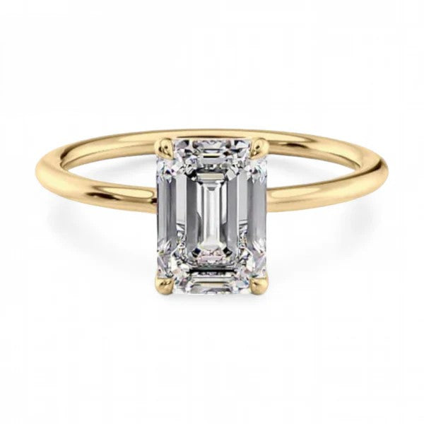 14k Yellow Gold Solitaire Emerald Diamond Ring