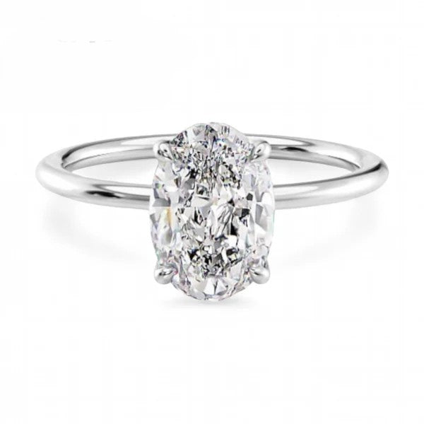 14k White Gold Solitaire Oval Diamond Ring