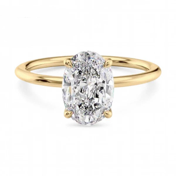 14k Yellow Gold Solitaire Oval Diamond Ring