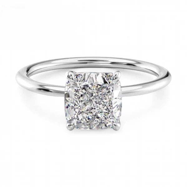 14k White Gold Solitaire Cushion Diamond Ring