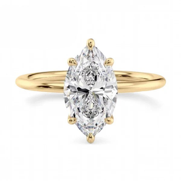 14k Yellow Gold Solitaire Marquise Diamond Ring