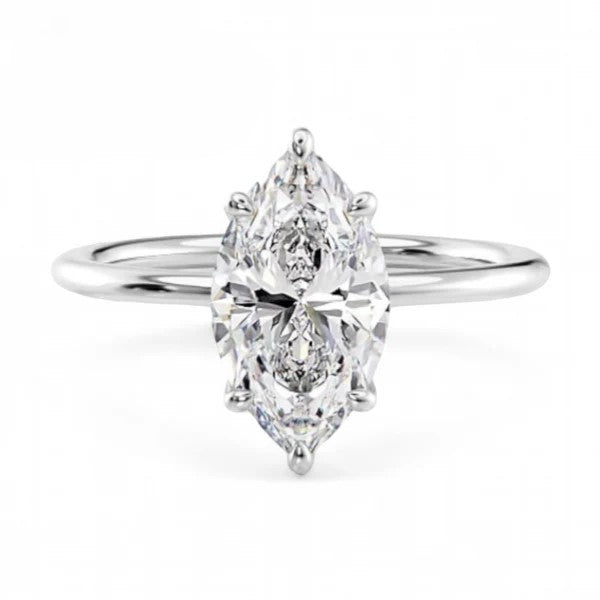 14k White Gold Solitaire Marquise Diamond Ring