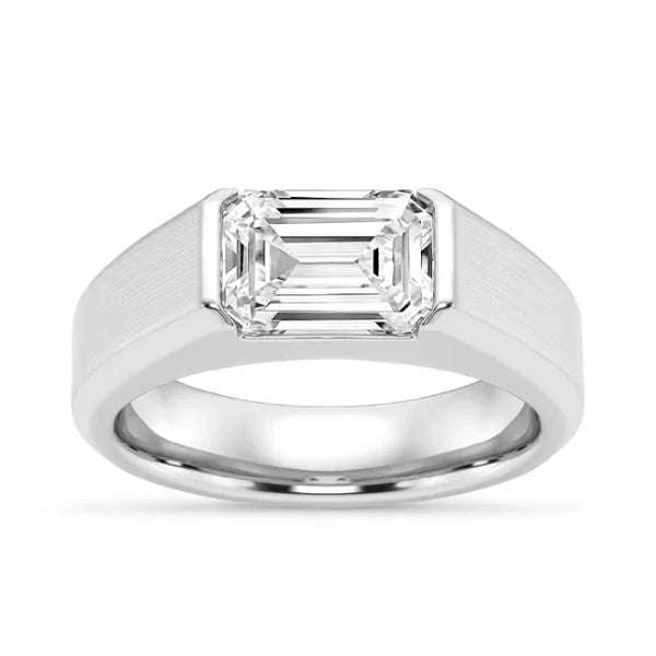 14k White Gold Mens Emerald Cut Diamond Wedding Band