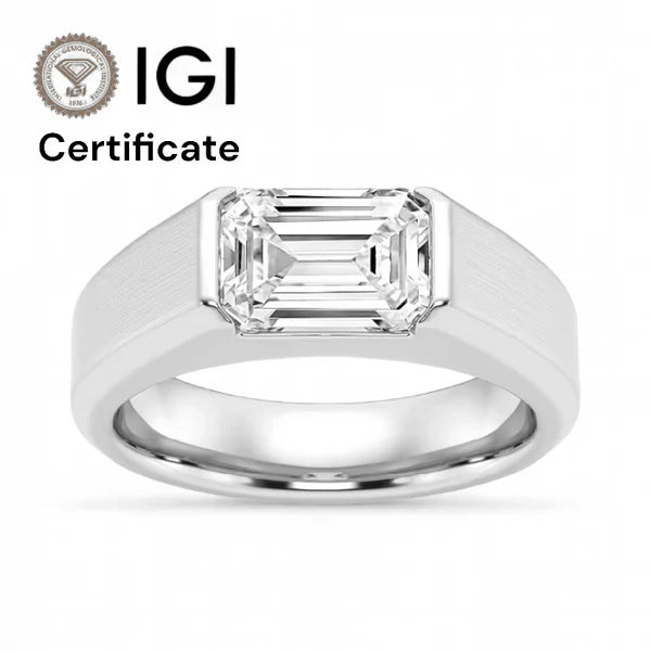 14k White Gold Mens Emerald Cut Diamond Wedding Band