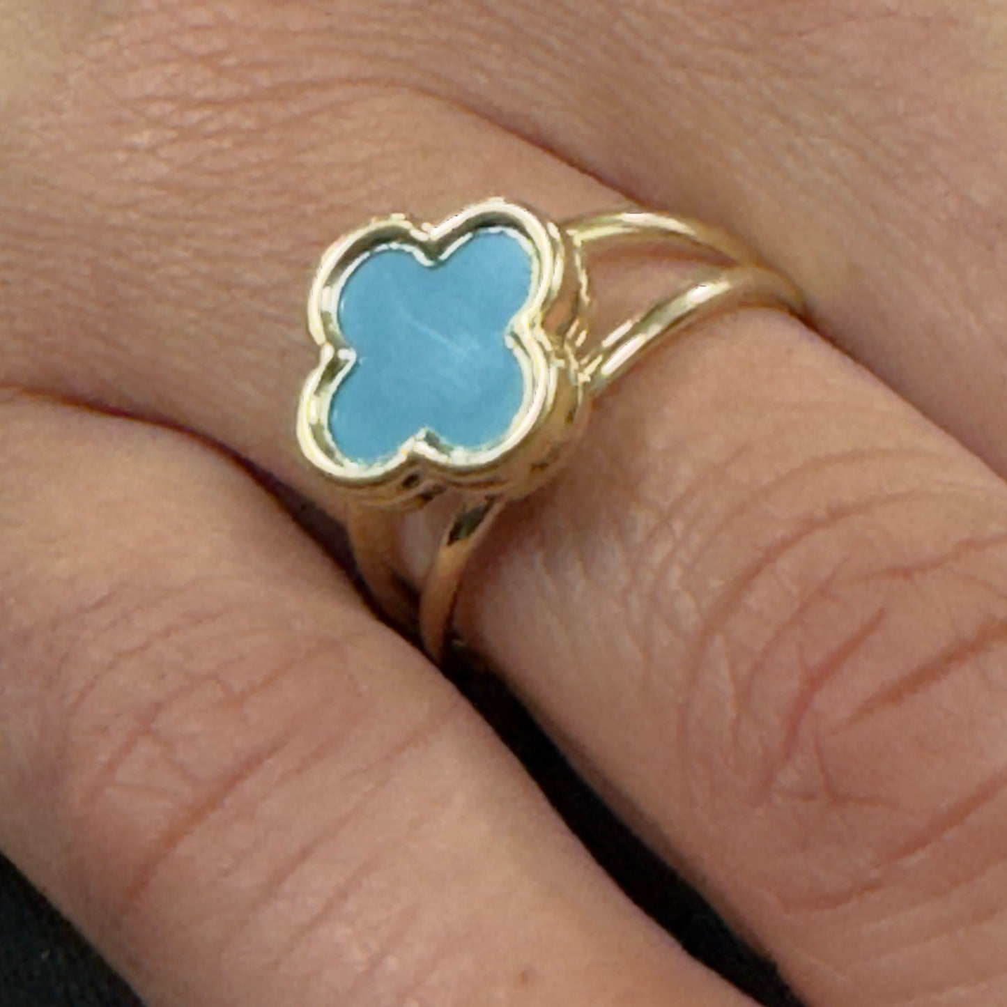 14K Gold Aqua Clover Ring