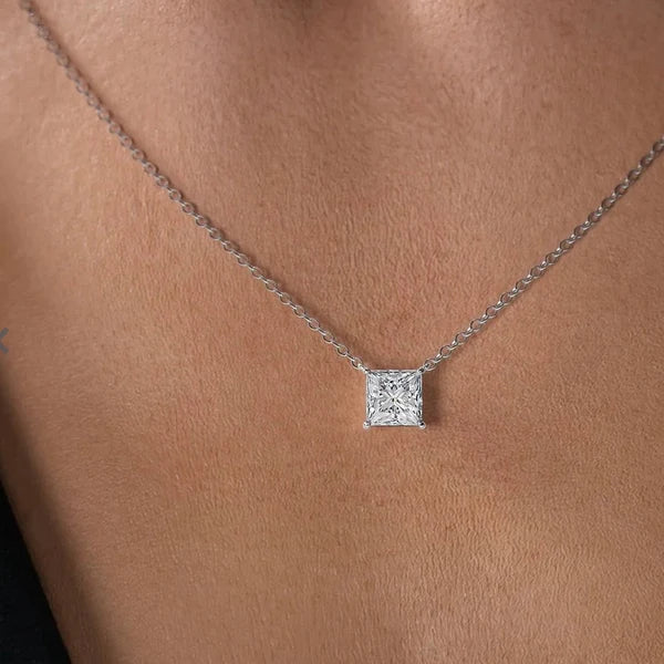 Platinum Princess Cut Diamond Necklace